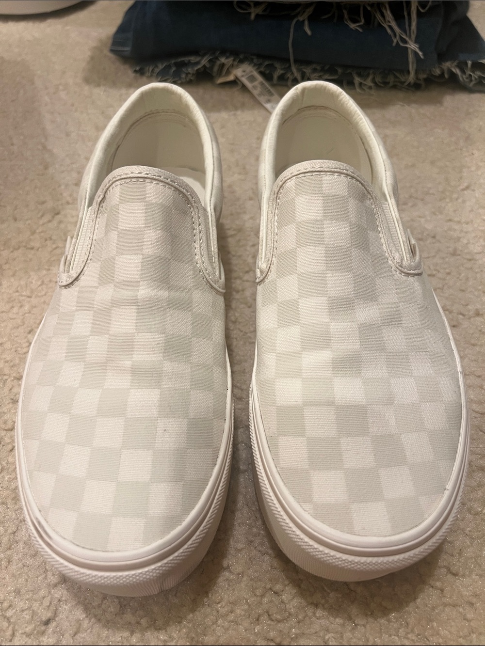 Vans Checkerboard Slip-On Canvas Sneakers in Off-White
